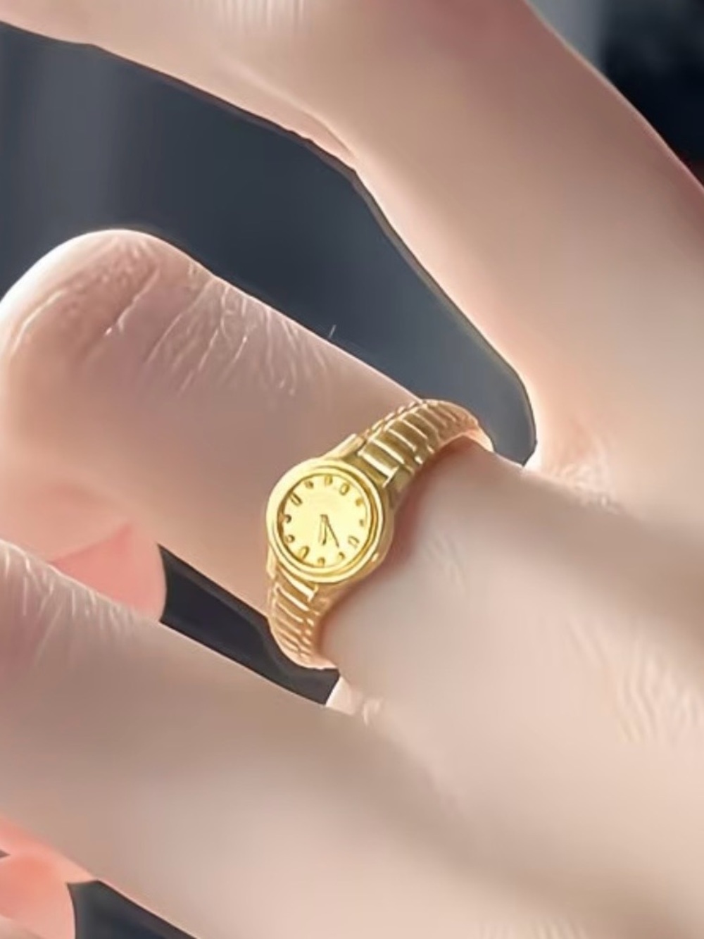 Gold Mini Watch Face open adjustable Ring